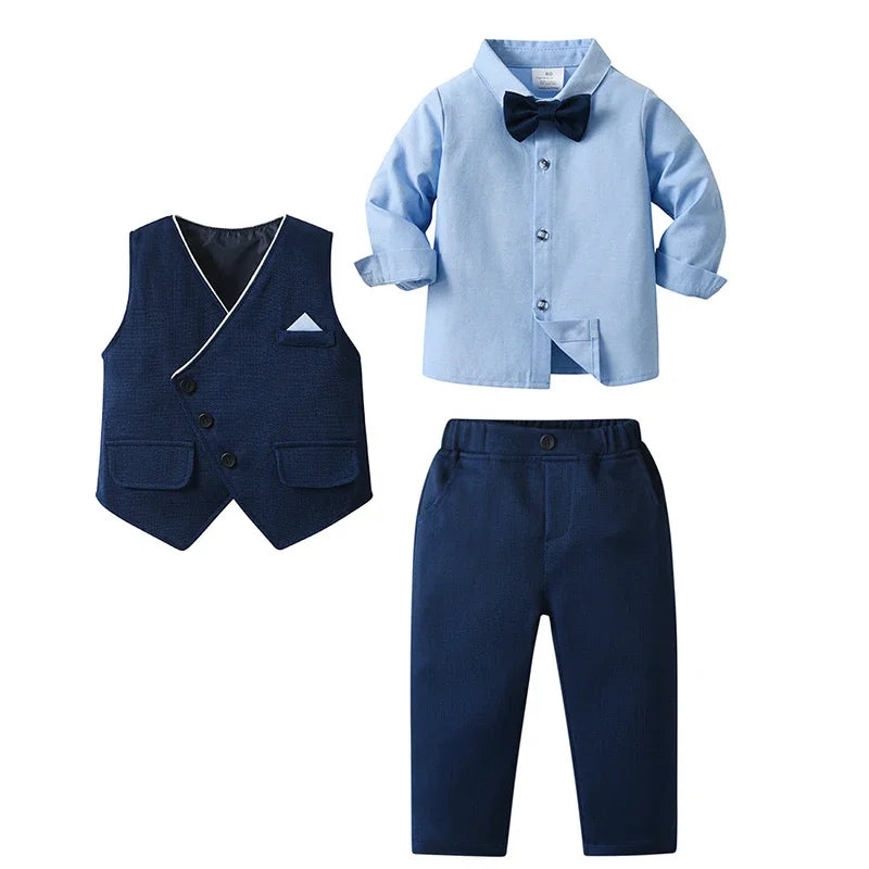 Baby Boy Clothes Sets Formal Suit Boys Long Sleeve Shirt Vest Trousers 3Pcs Sets Children Gentleman Birthday Party Clothing 1-6Y