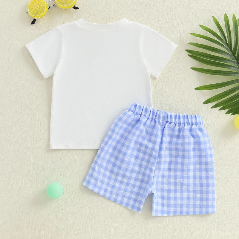 Baby Boy Casual Outfit Striped Print Short Sleeve T-Shirt Denim Shorts 2Pcs Set for Summer Beach Vacation