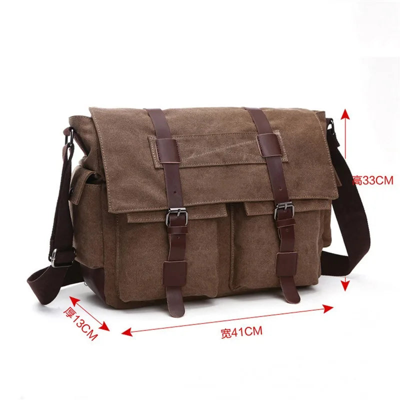 Men's Business Messenger Bags For Men Shoulder Bag Vintage Canvas Crossbody Pack Retro Casual Office Travel Bag