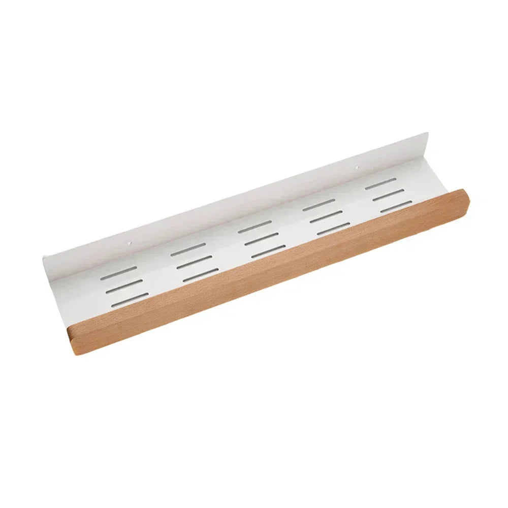 Bathroom Wood Shelf Holder Bath Shower Corner Rack Wall Mounted No Drill Shelves Organizer Kitchen Bathroom Storage Accessories