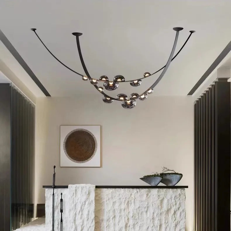 Simple living room glass ceiling chandelier duplex staircase design Luxury restaurant exhibition hall Retro leather hanging lamp
