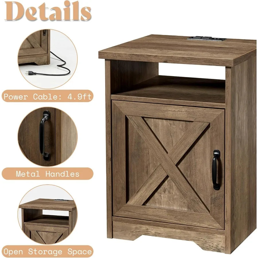 AMERLIFE 3Piece Farmhouse Table Set Includes Coffee Table Two End Tables Side Table with Charging Stationd USB Ports for Living