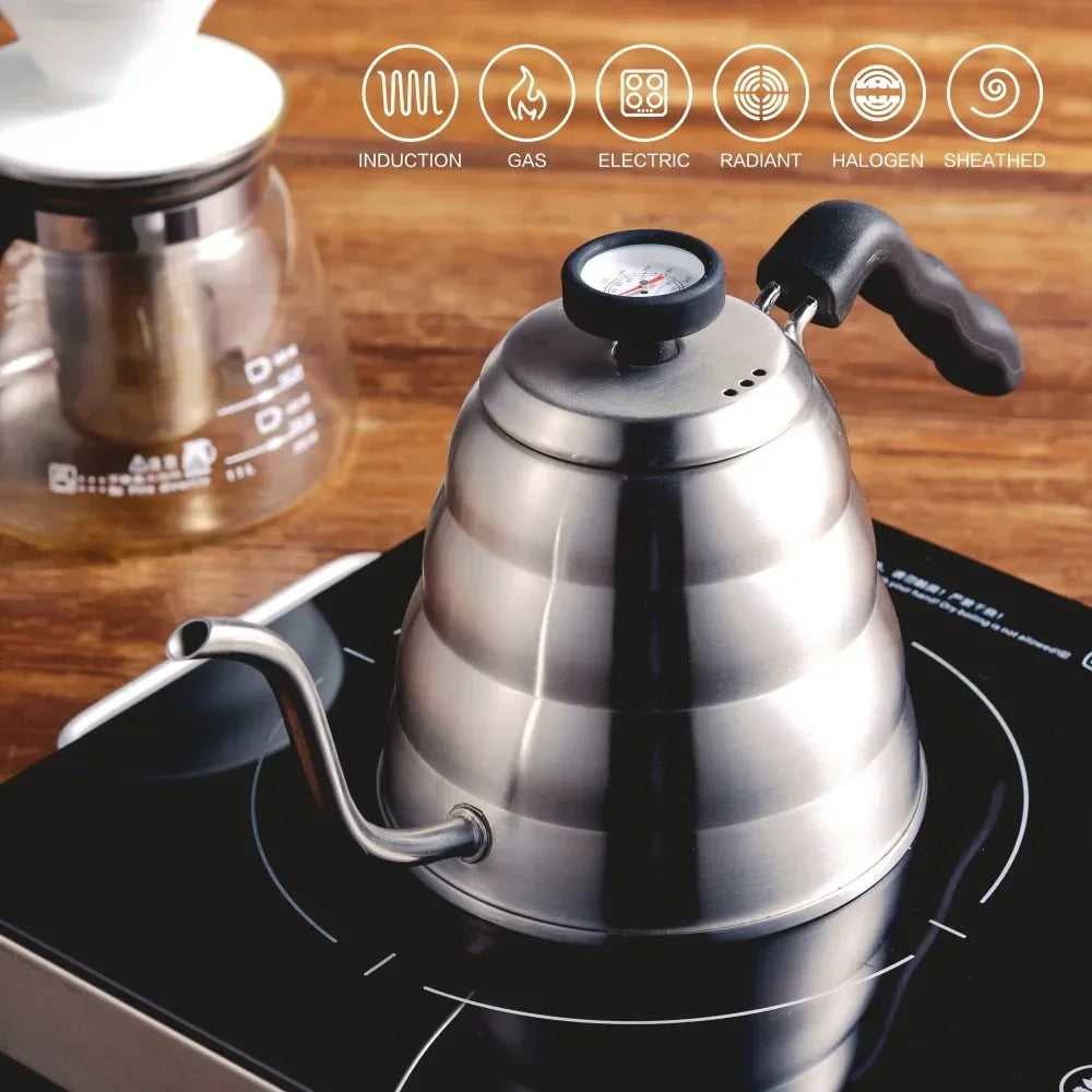 1.2L 1L Coffee Drip Kettle Pot with Thermometer Pour Over Coffee Tea Pot Stainless Steel Drip Kettle For Home Office Cafetera
