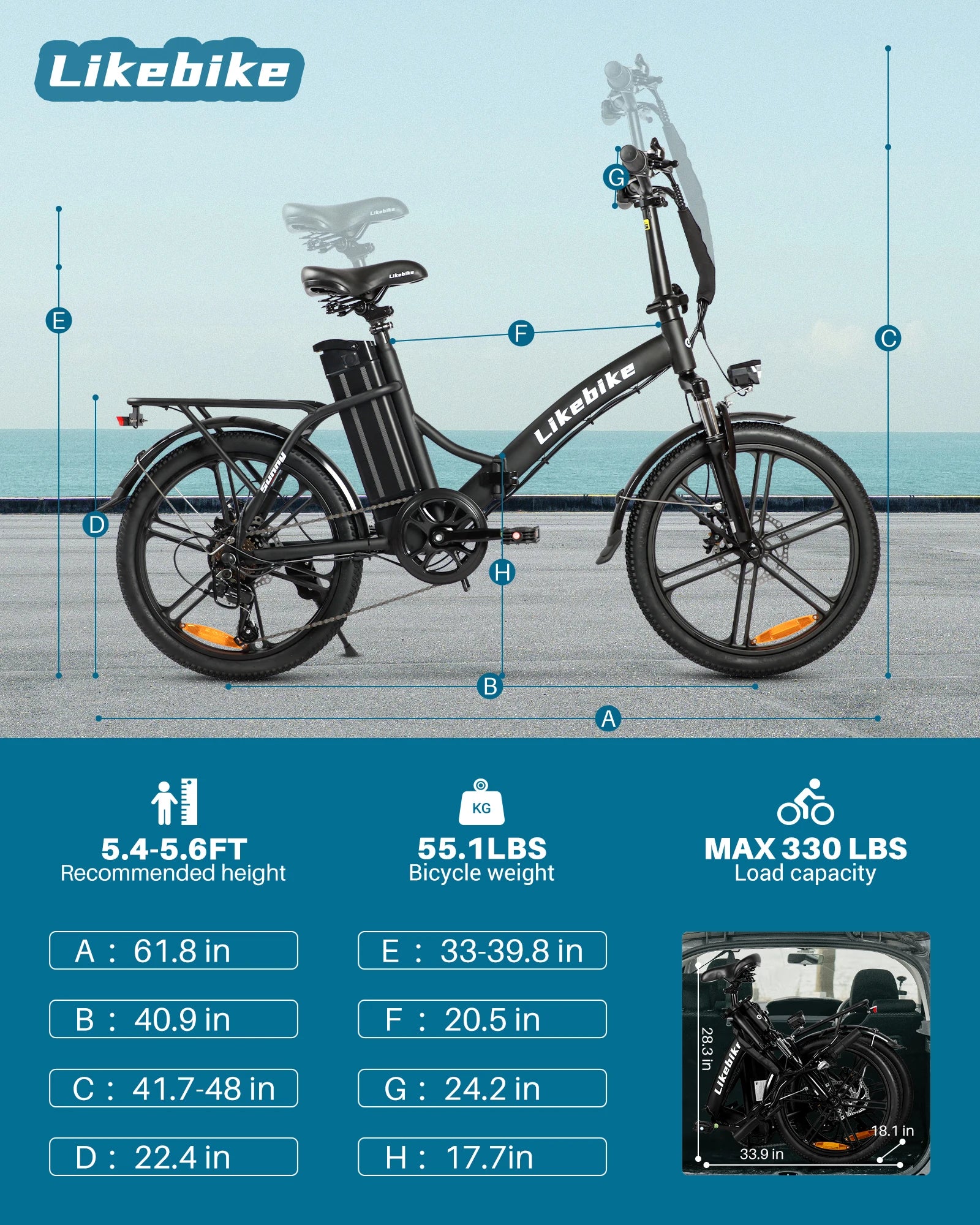 Folding Electric Bike Adults 36V Removable Lithium Battery 540W Peak Motor Electric Bicycle 20 Inch Tires Urban Commuter E-bike