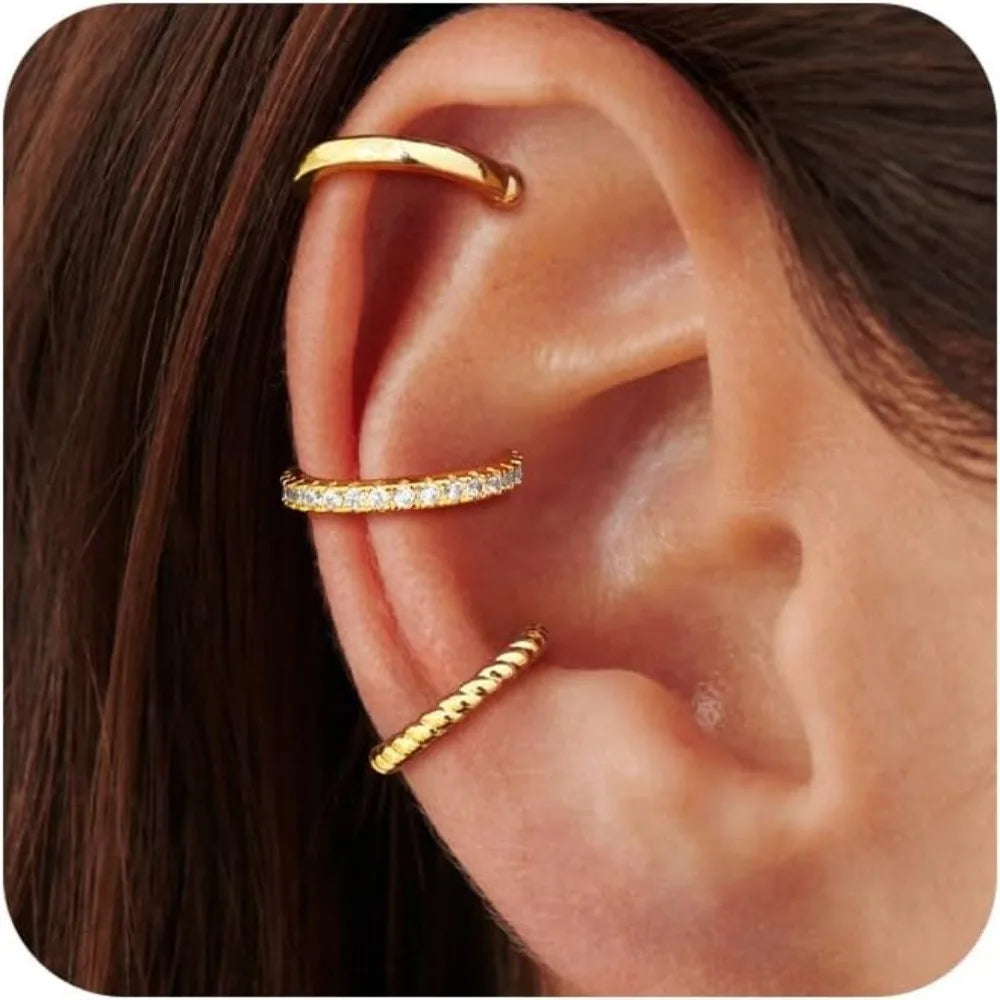 Ear Cuff Earrings for Women Non Piercing, 14K Gold Plated Cuff Earrings for Women, Hypoallergenic Cubic Zirconia