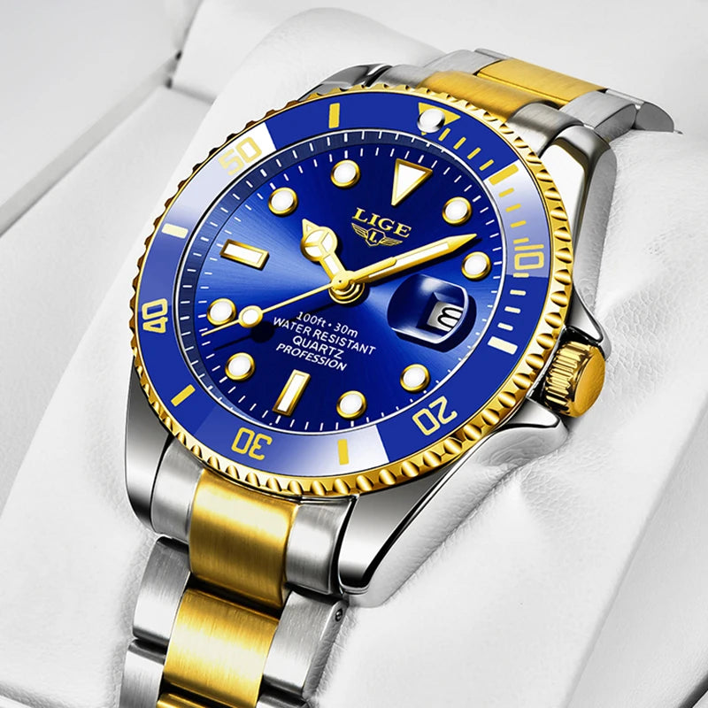 LIGE Top Luxury Watches For Men Fashion 30M Waterproof Luminous Date Quartz Wristwatches Casual Business Mens Watch Roloj Hombre
