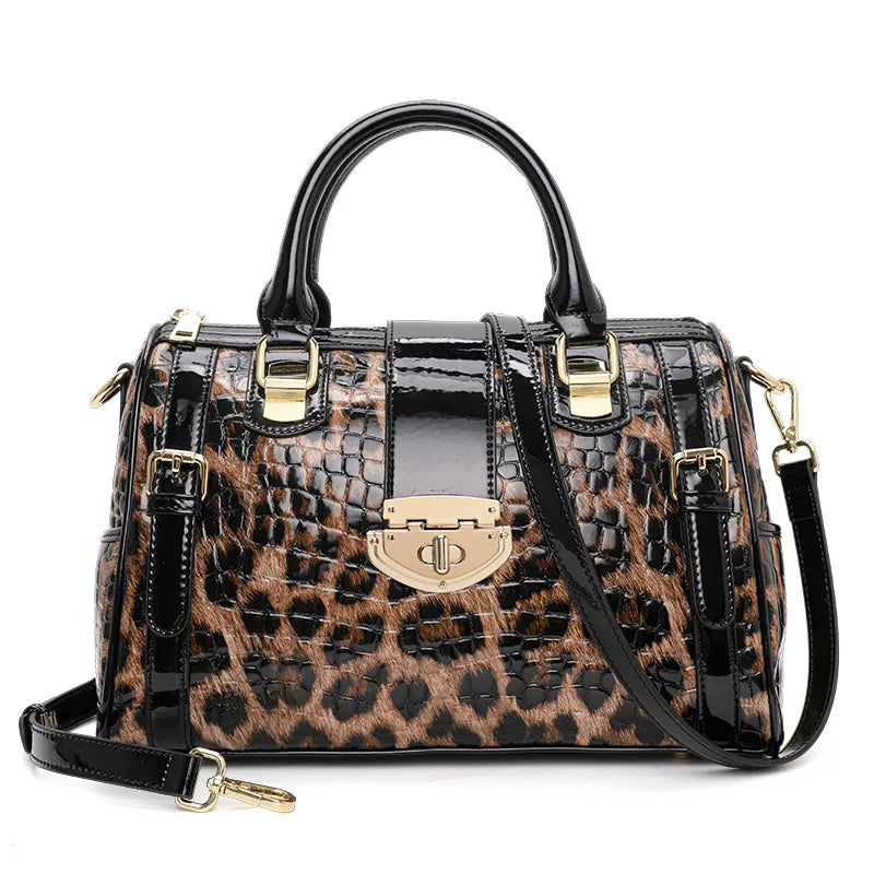 Aidrani  Fashionable original design women's handbag, luxurious leopard print Boston bag made of high-quality cowhide