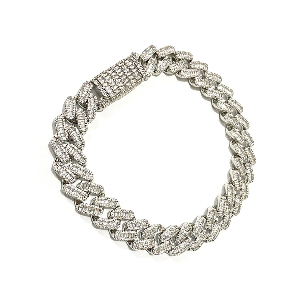 Aokaishen Baguette Miami Cuban Link Chain for Men Neckace Choker Real Gold Plated Hip Hop Fashion Jewelry