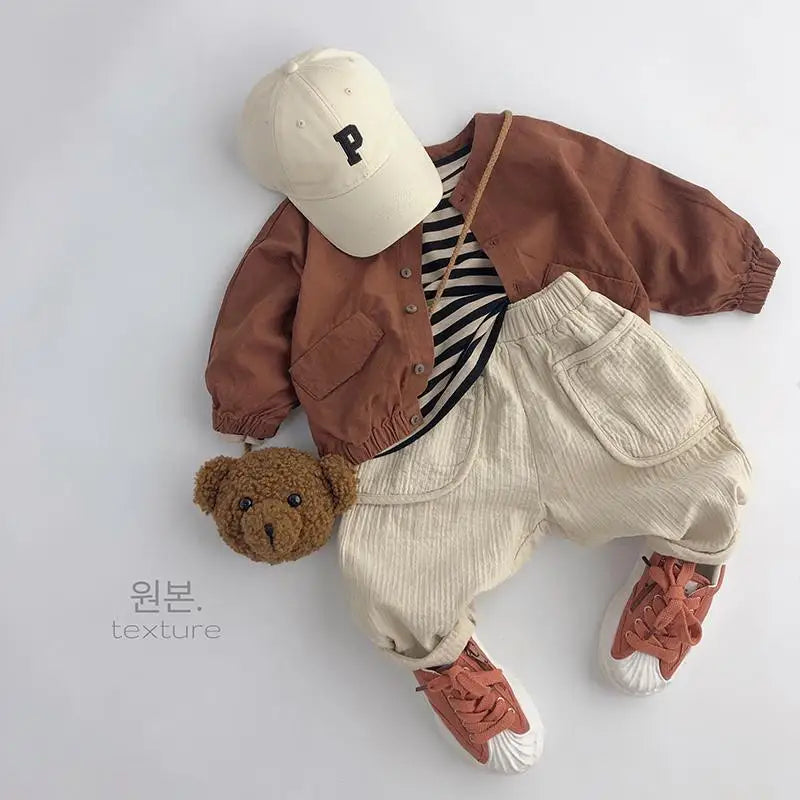 Summer Children's Casual Pants Cotton Hemp Pants Korean Baby Boy and Girls Cargo Pants Kids Clothes