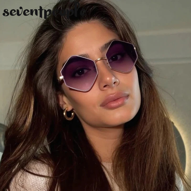 Small Frame Hexagon Punk Sunglasses Women 2025 Luxury Brand Classic Steampunk Polygon Sun Glasses For Ladies Vintage Shade UV400