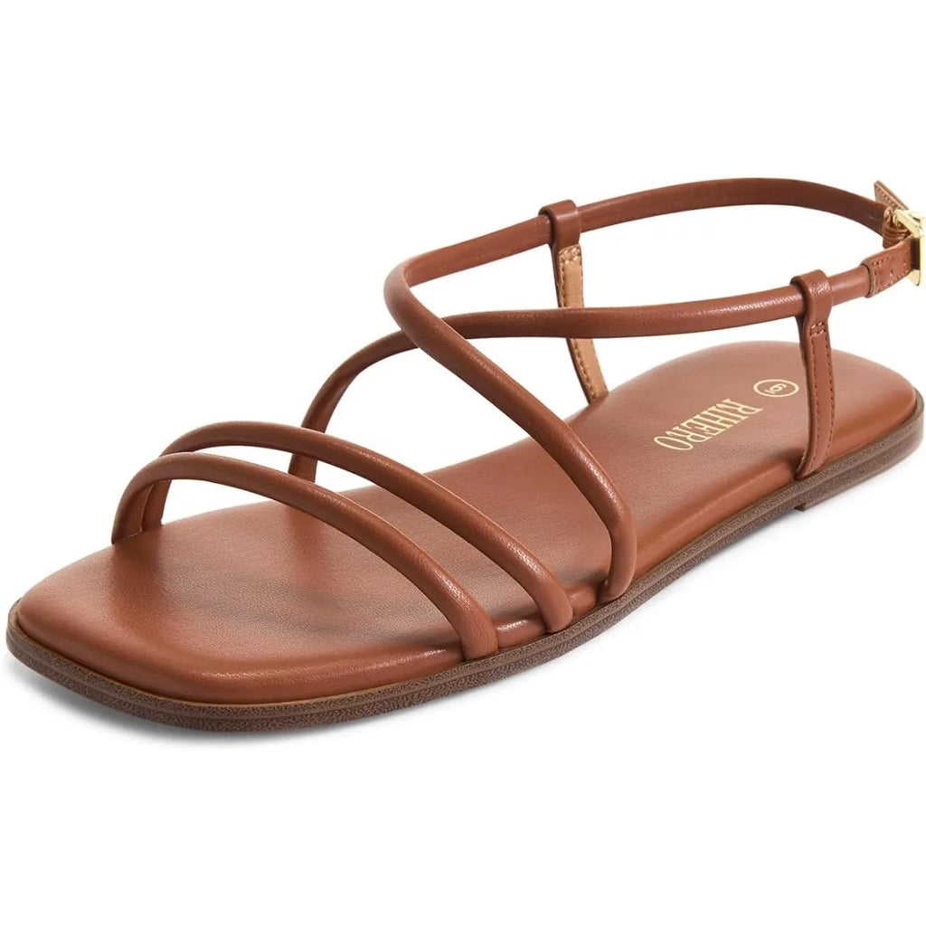 Women's Strappy Flat Sandals Summer Lace Up Open Toe Comfortable Slip-On Ankle Strap Sandals