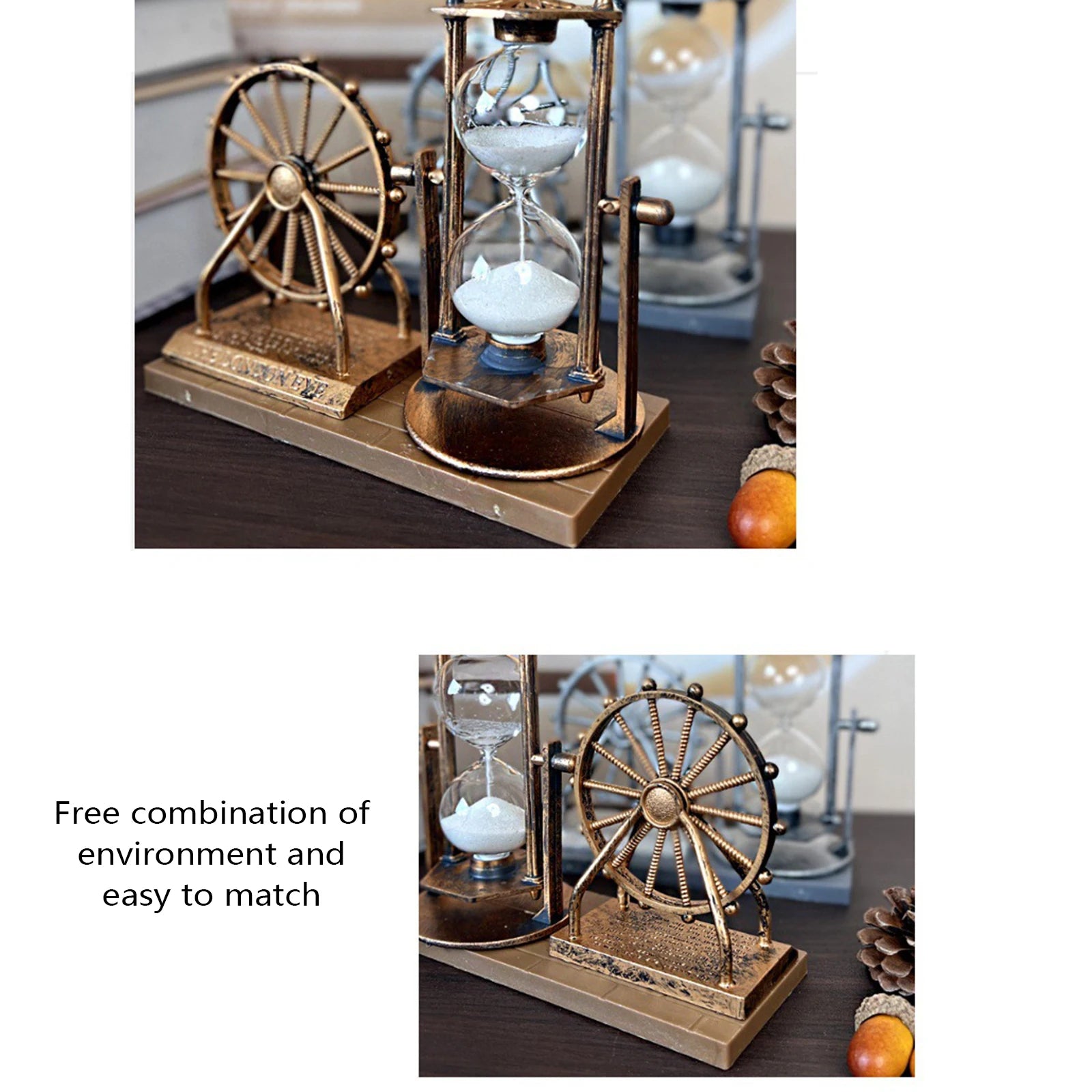 Vintage Ferris Wheel Statue Hourglass Sand Clock Retro Desk Timer Decor for Living Room Bedroom Decor