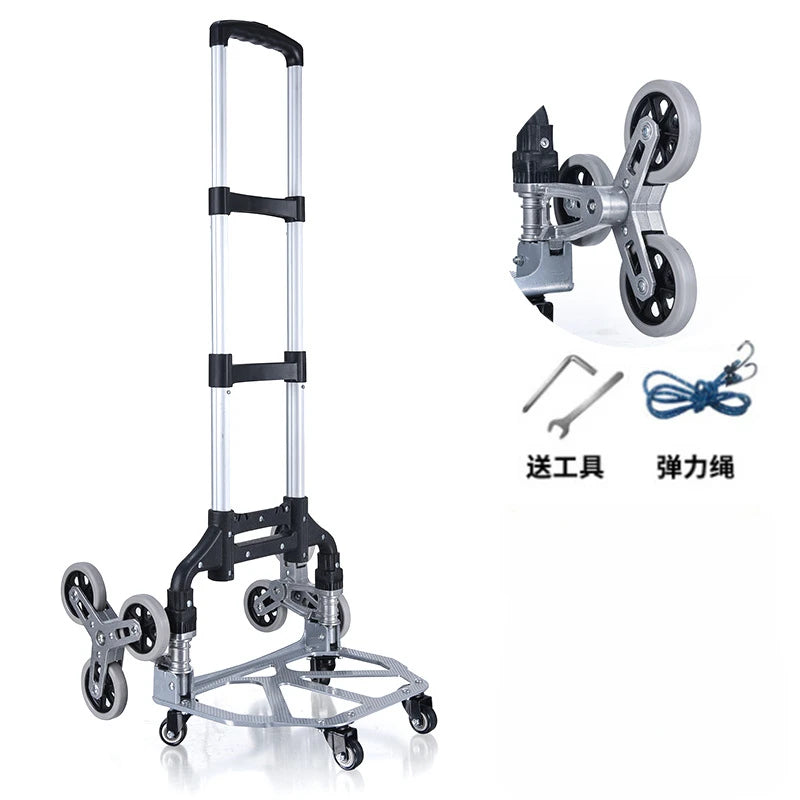 Portable Folding Trolley Cart Home Supermarket Shopping 75kg Trolley Pulling Tool Cart Beach All Terrain Stair Climbing Car