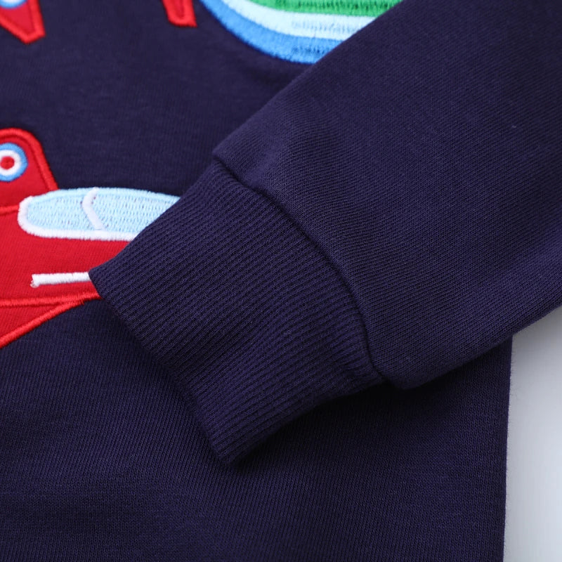 Baby Boys Kids Clothes 2025 New Autumn Spring Children's Clothing Embroidery Cartoon Rainbow Aircraft Sweatshirts