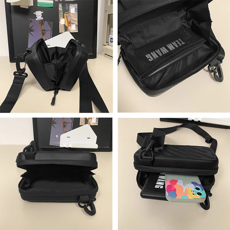 Fashionable Diagonal Striped Crossbody Bags for Men Trendy Box Bag Unisex Shoulder Phone Bag Pressed Shell Men's Messenger Bag