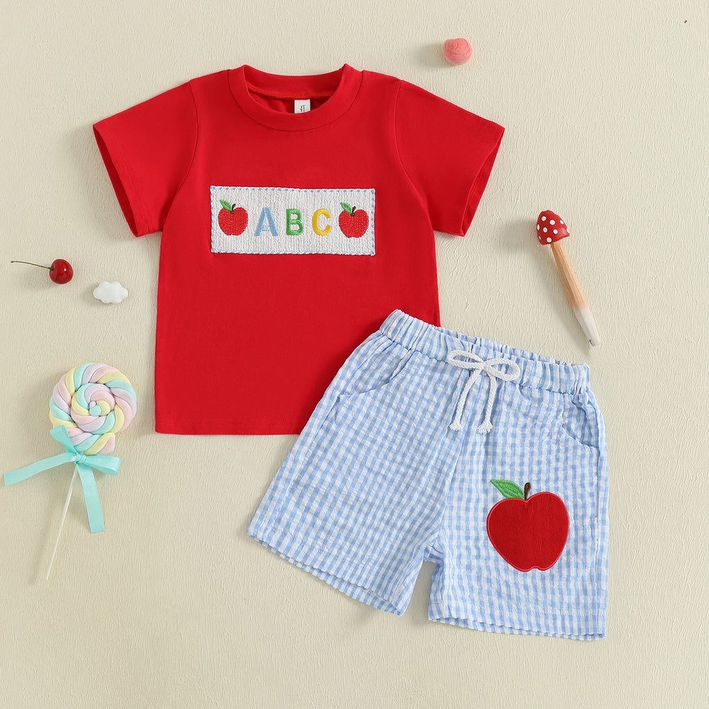 Boys Back to School Outfit Graphic Print Short Sleeve T-shirt with Denim Shorts Set for Summer Toddler Fashion