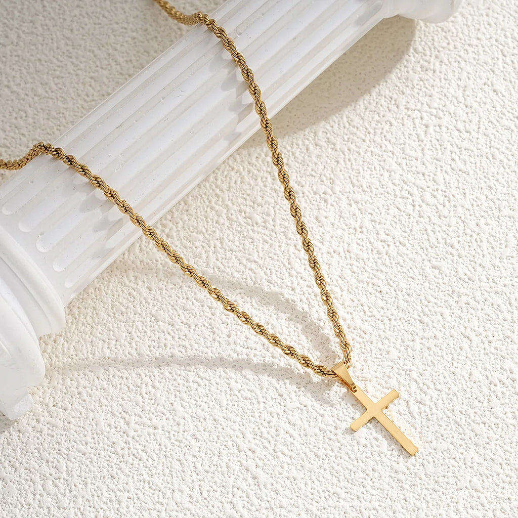 New Stainless Steel Cross Pendant Necklace for Men Women Minimalist Gold Color Jewelry Male Female Necklaces Chokers Gifts 2024