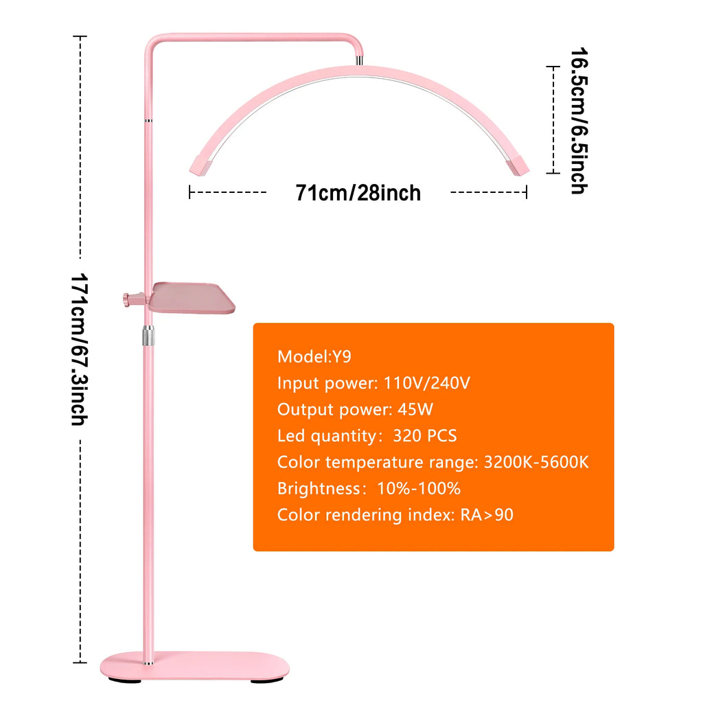 FOSOTO 40W Dimmable Bi-color Temperature LED Half Moon Lash Light Floor LED Ring Lamp Beauty Facials Skincare Tattoo Eyebrows