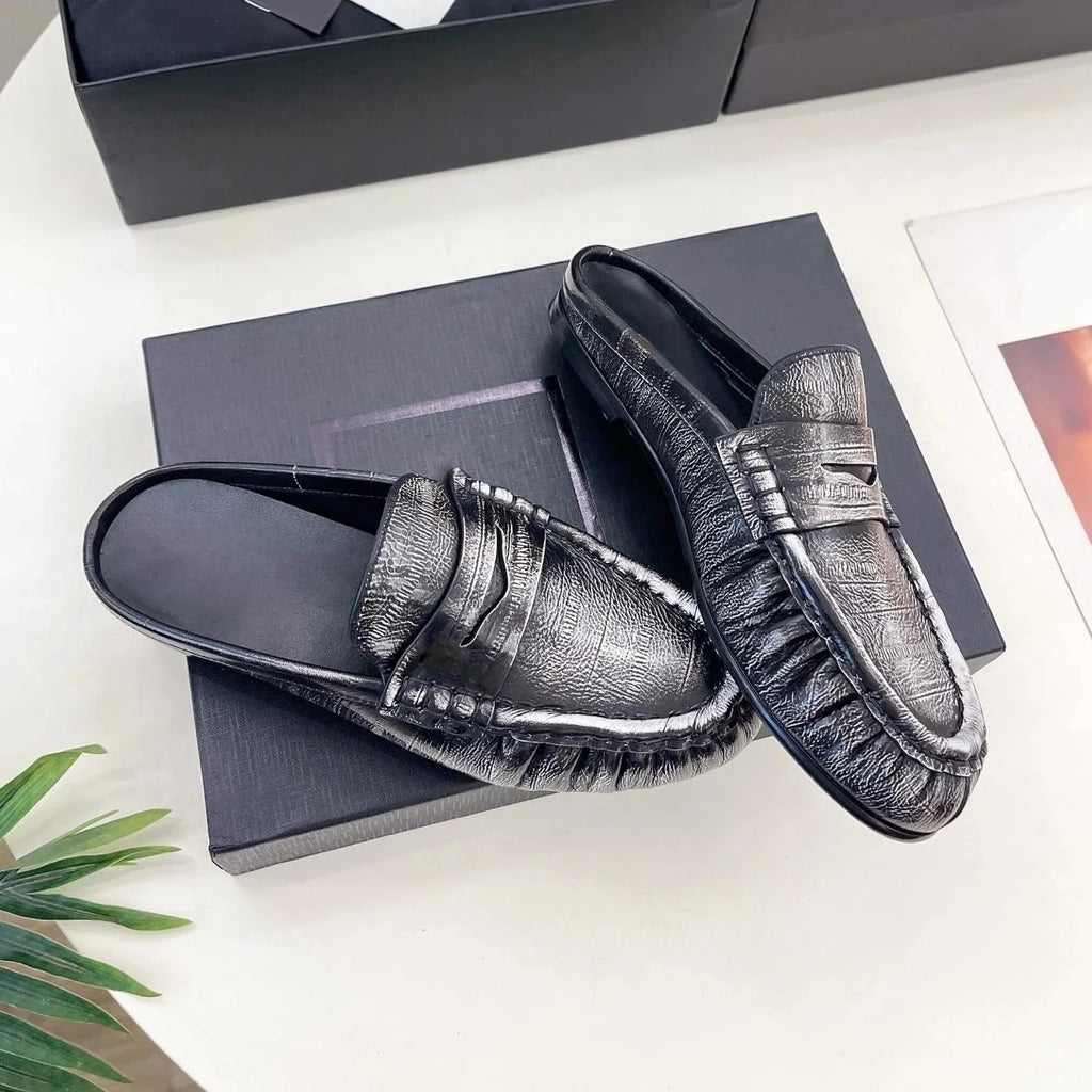 Genuine Leather Round-toes Mary Janes Slingback Gladiator Sandals Mules Loafers Female Slip-Ons Handmade Shoes Zapatos De Mujer