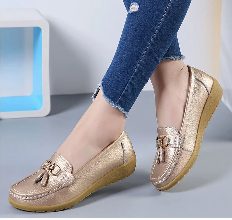 Woman Shoes Low Heels Casual Shoes Women's Loafers Slip On Flat Shoes Mocassins Femmes Comfortable Footwear Women Flats White