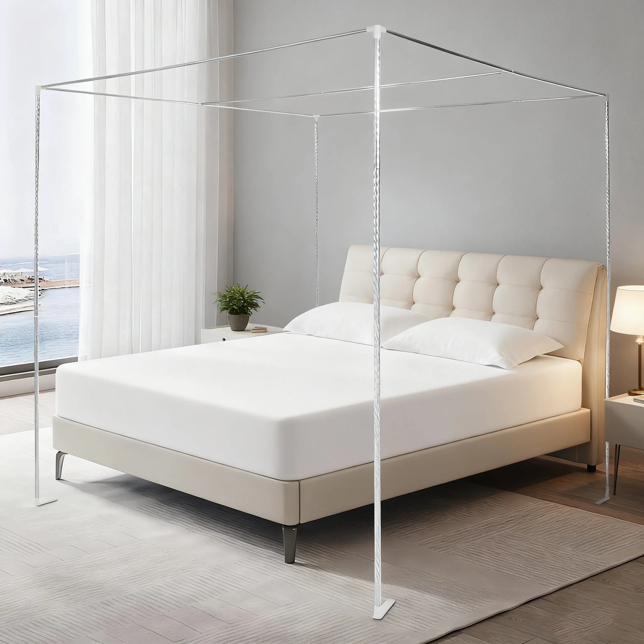 Stainless Steel Bedding Canopy Frame, Bedroom Furniture, Detachable Mosquito Net Frame, Bed Frame Queen for 4 Corner Bed