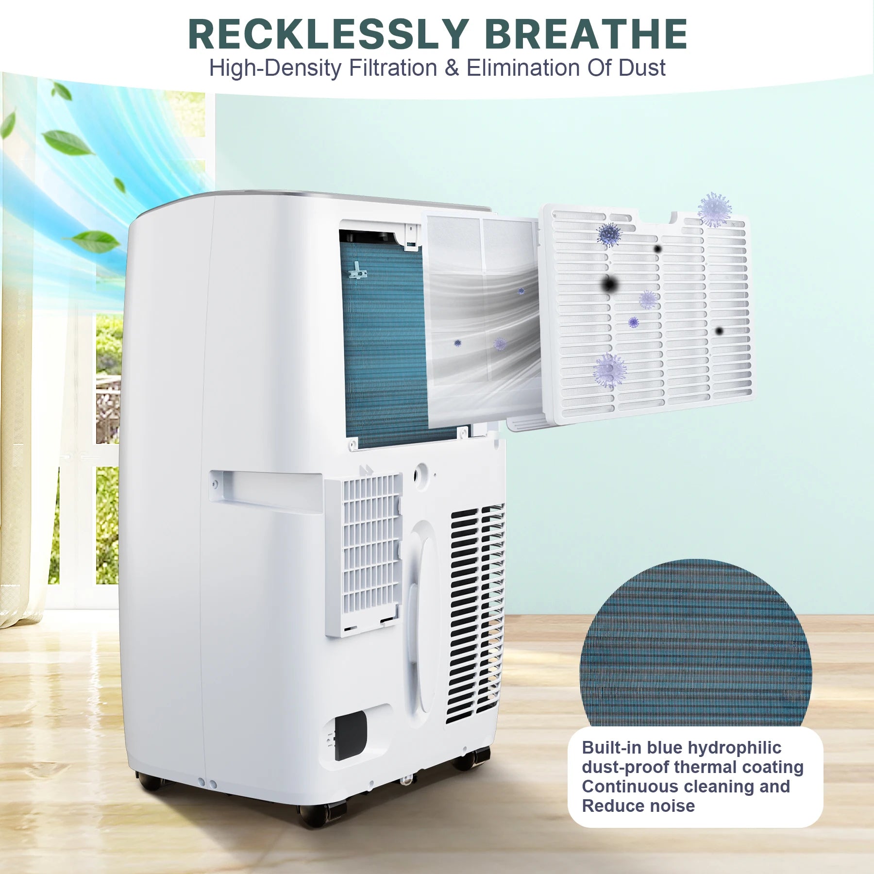 Portable Room Air Conditioners 12000 BTU AC Unit with Multi-Speed Fan, Dehumidifier Mode, Easy-to-Clean Washable Filter, White