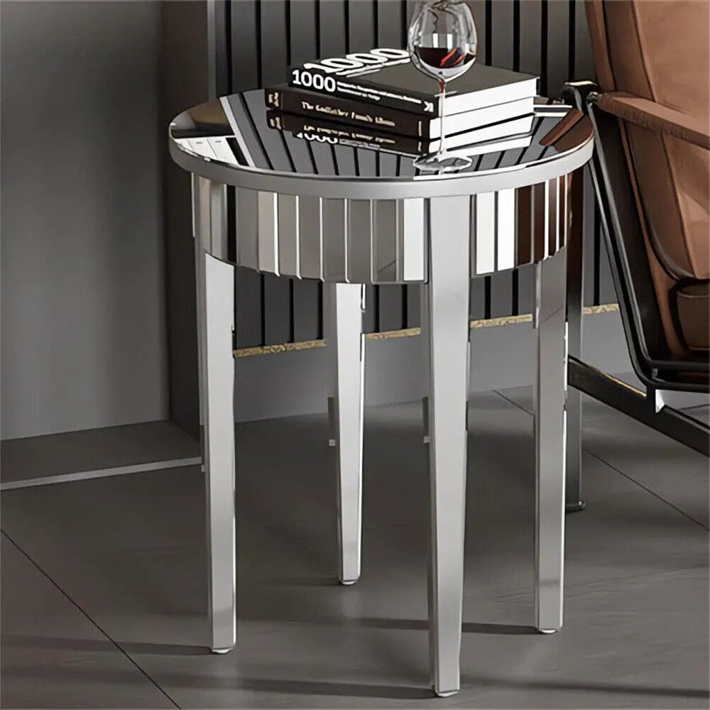 LUVODI Modern Silver Mirrorred Side Table Round Accent Table for Living Room, Bedroom, Sofa Couch Side