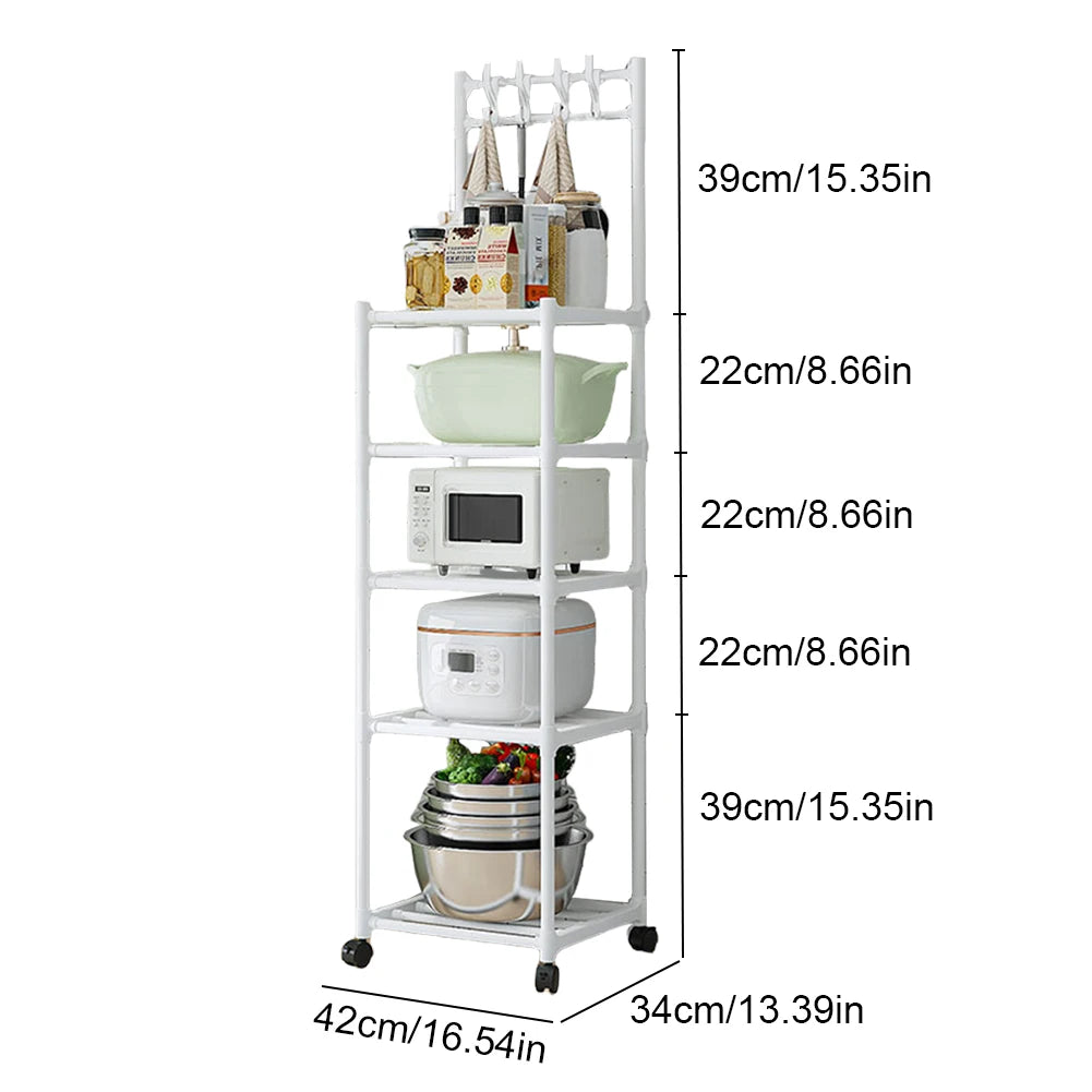 5 Tier Storage Shelves 110LBS Heavy Duty Organizer Shelf with Rolling Wheels for Laundry Bathroom Kitchen Garage Pantry