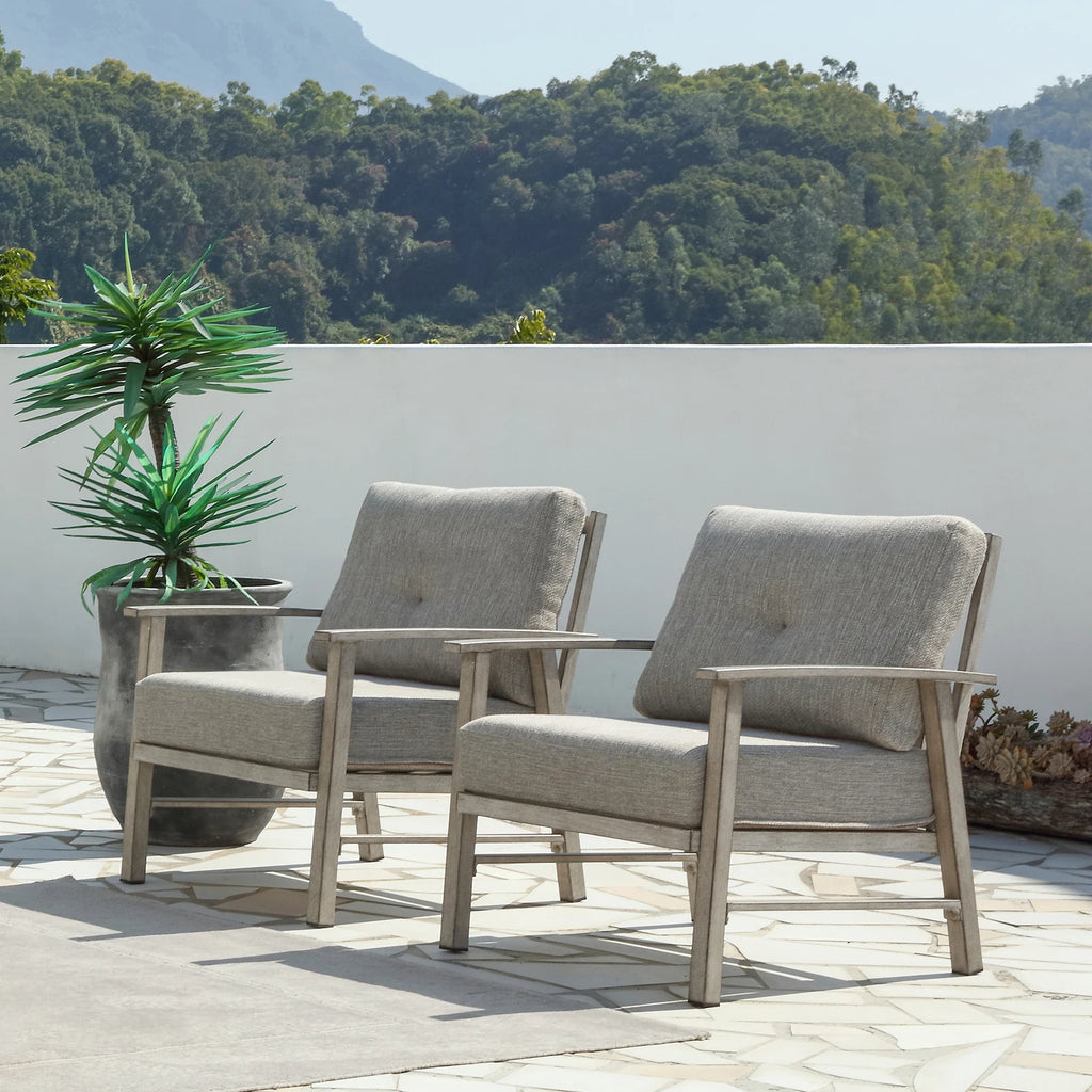 SeeHill Outdoor Patio Chairs Set of 2, 2 Pieces Patio Aluminum Armchair Conversation Sofa Chairs for Poolside, Garden, Limed Oak
