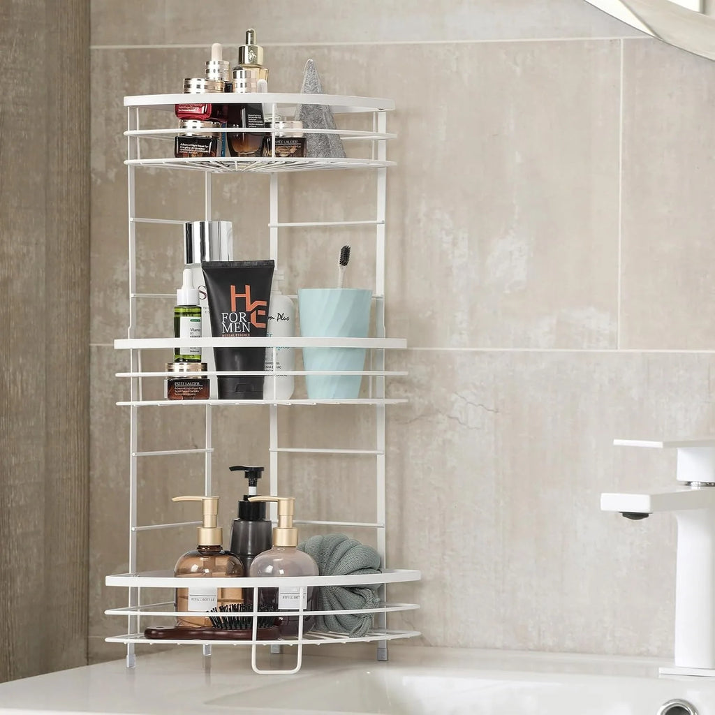White 3-Tier Metal Corner Shelf Rustproof, Bathroom/Kitchen/Living Room Shower Storage Organizer w/Space-Saving Design