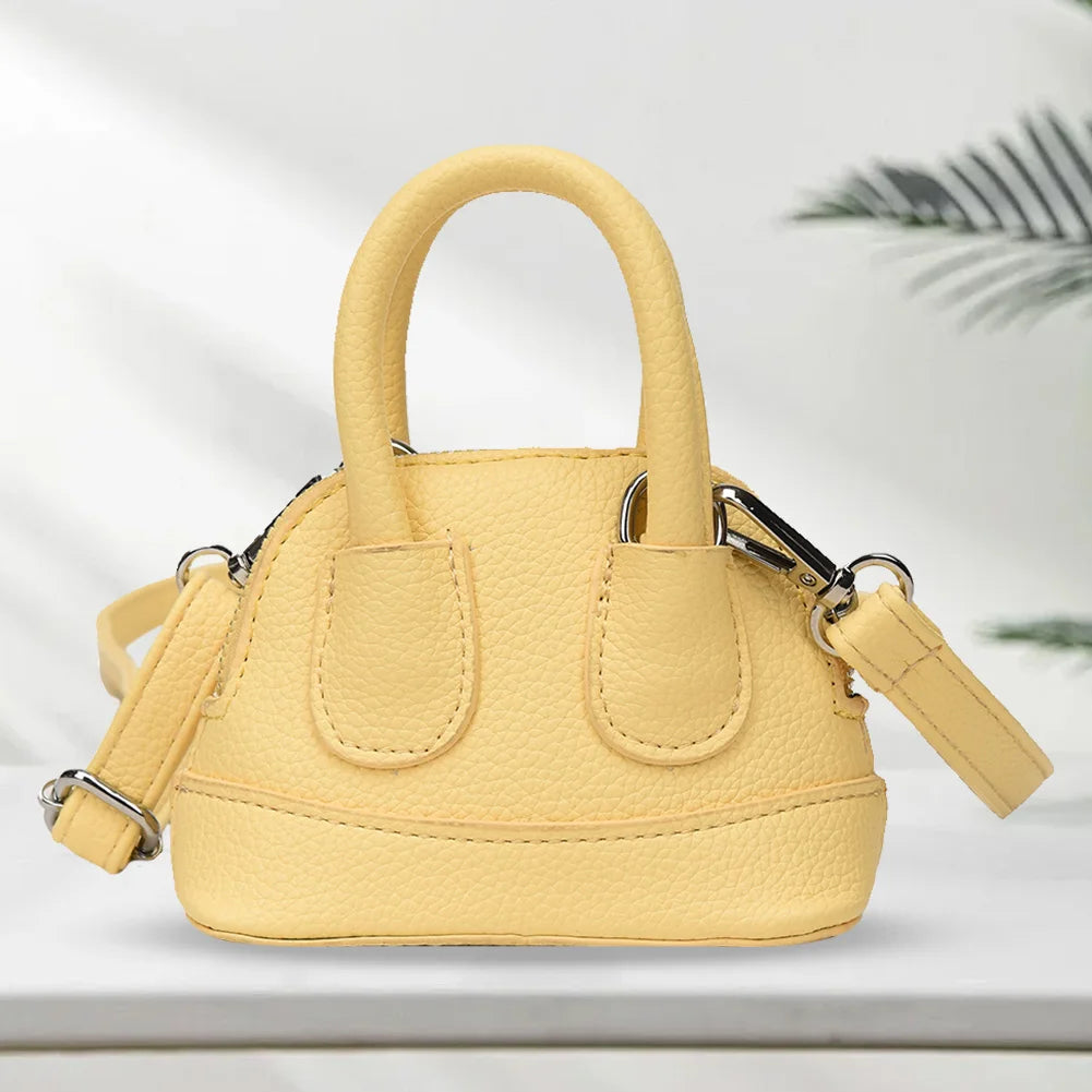 Shoulder Bag for Women Mini Shell Handbag PU Leather with Zipper Top Handle Bag Solid Color Clutch Purse for Work Travel