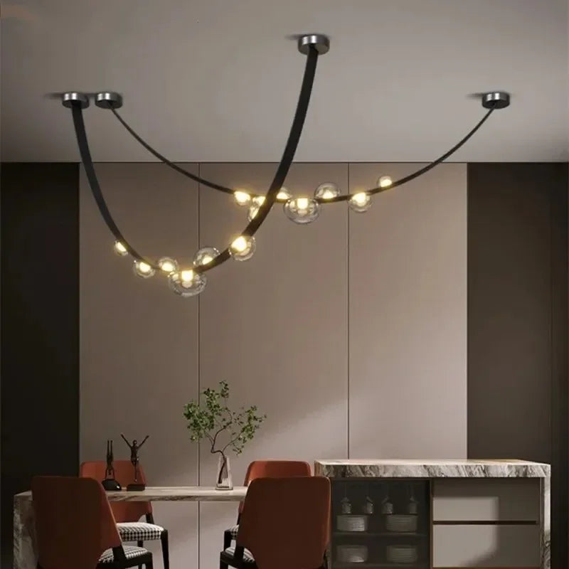 Simple living room glass ceiling chandelier duplex staircase design Luxury restaurant exhibition hall Retro leather hanging lamp