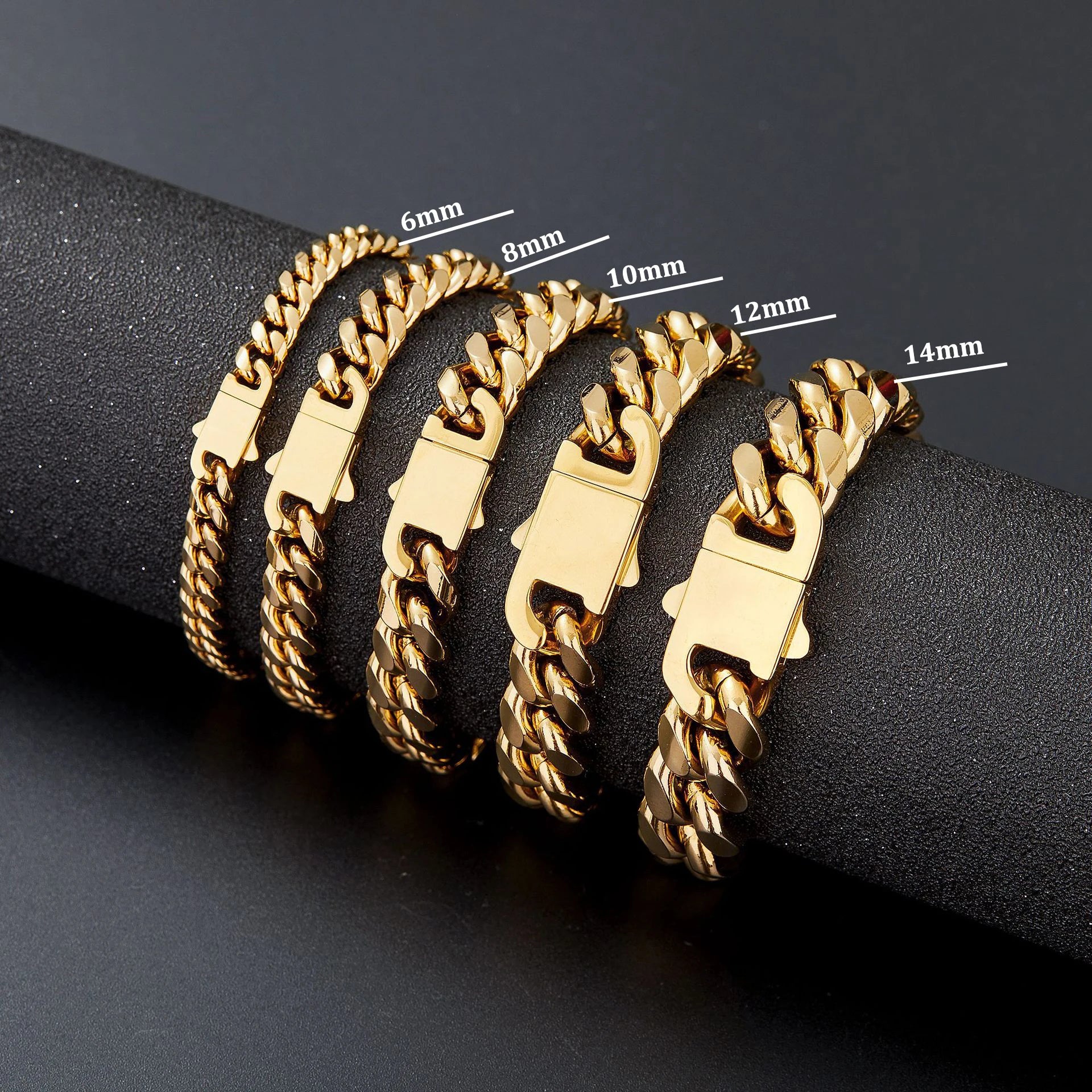 12/14mm Hip Hop Necklace 18K Gold Plated  316L Stainless Steel Cuban Link Chain Bracelet Jewelry For unisex Fashion Jewelry