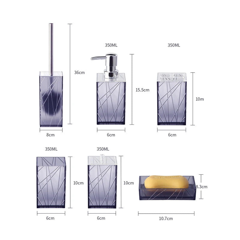 6 Pieces/Set Bathroom Soap Dispenser Bottle Dish Washroom Toothbrush Holder Cup Suit Lotion Rack Toilet Brush Garbage Can