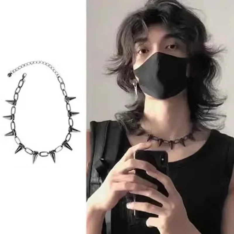 Fashion Punk Spike Chokers Necklaces Goth Rivet Collar Choker Necklace Metal Spike Link Chain Unisex Rock Night Club Jewelry