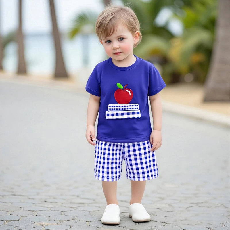 Toddler Boys Back to School Outfits Dinosaur Print Short Sleeves T-Shirt and Denim Shorts Set for 2 Piece Clothes Cute and
