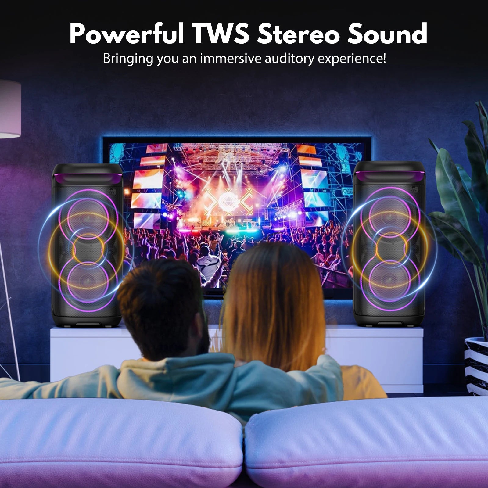 Karaoke Machine, 8" Big Bluetooth Party Speaker with 500W Peak Power, PA System with LED Disco Light, Rolling Wheels and Trolley