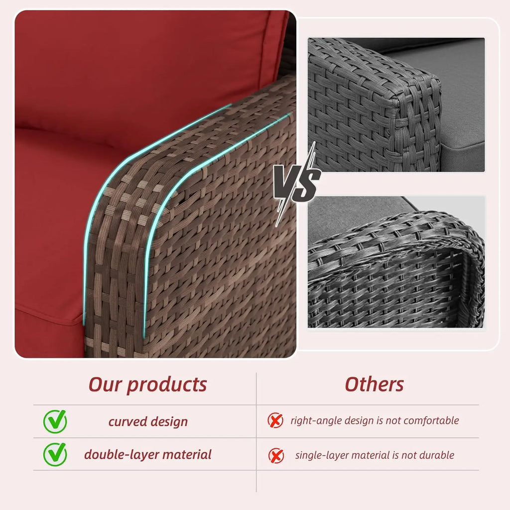 5 Piece Outdoor Patio Furniture Set-360 Wicker Swivel Chairs Set of 2 w/ 2 Ottoman, Coffee Table & Cushions Patio Bistro Set for