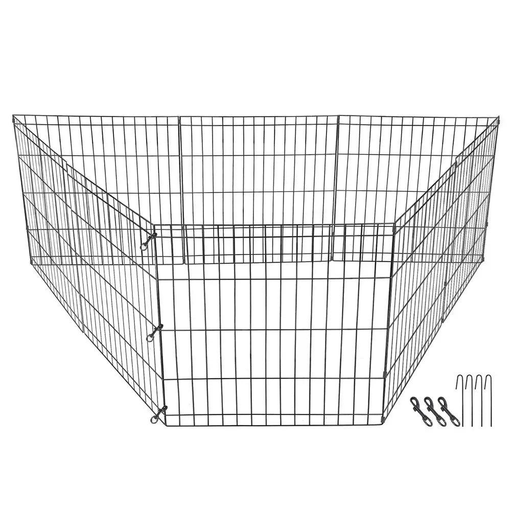 24" Tall 8 Panels Metal Dog Playpen Large Crate Fence Pet Play Pen Exercise Cage
