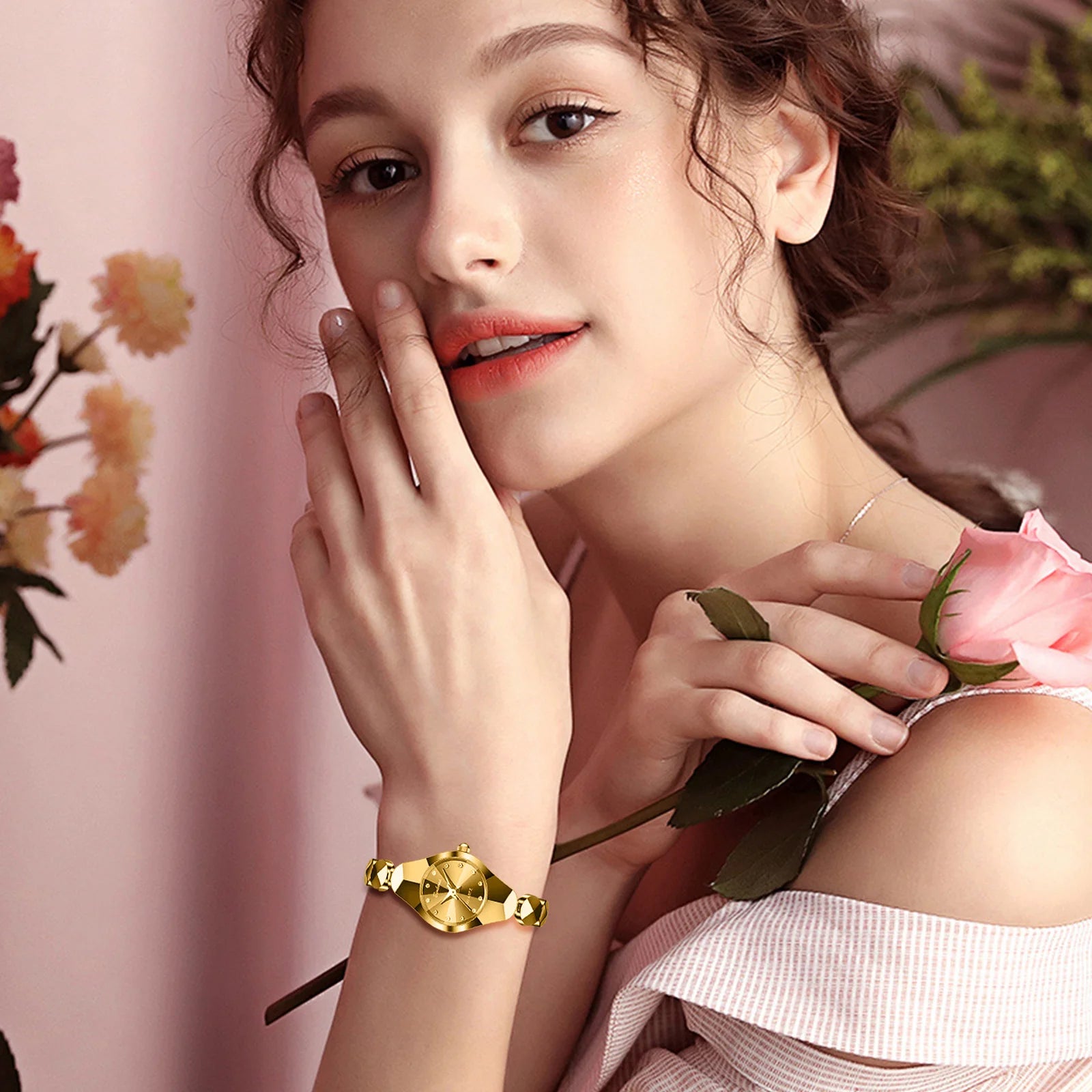 Women Quartz Watch Diamond Case Diamond Scale Waterproof Watch Stainless Steel Strap Elegant Fashion Valentine's Day Watch Gife