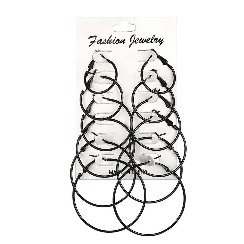 12Pairs/6Pairs Simple Punk Hoop Earrings Set Big Circle Earrings Jewelry for Women Girls Ear Hoops Earring Round Oversized