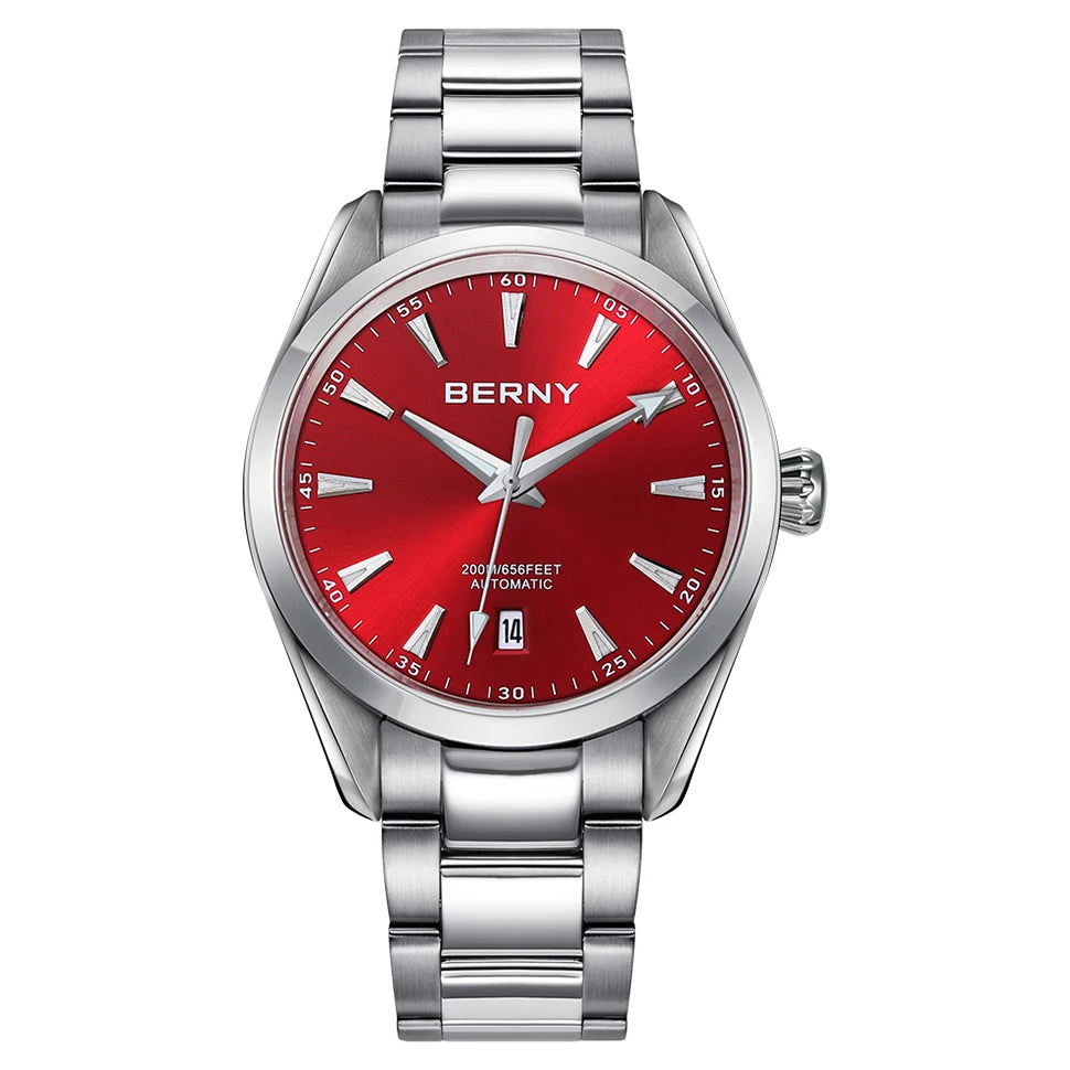 BERNY Men Mechanical Wristwatch PT5000 Automatic Watch For Male Stainless Steel Luminous Sapphire 20ATM Waterproof Mens Watch