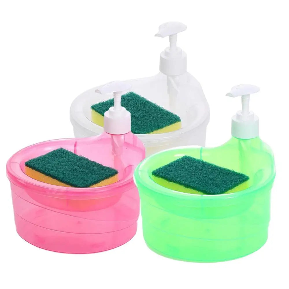 1000ml Soap Dispenser and Scrubber Holder Multi-functional Cafe Dishwashing Container Manual Sink Dish Washing Soap Dispenser