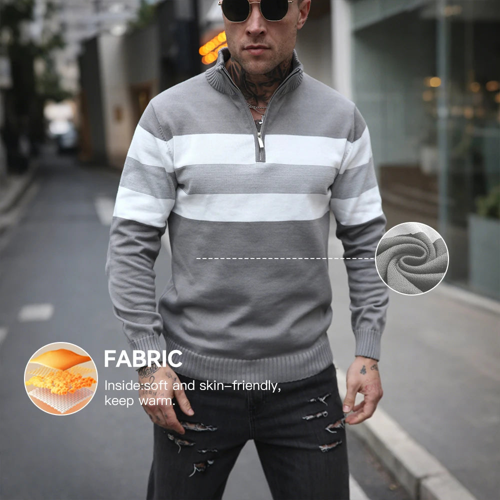 Men's Sweater Spring Stand-up collar zipper Sweater Knitted Lightweight Soft Long Sleeve Pullover Knitted Casual Tops US Size