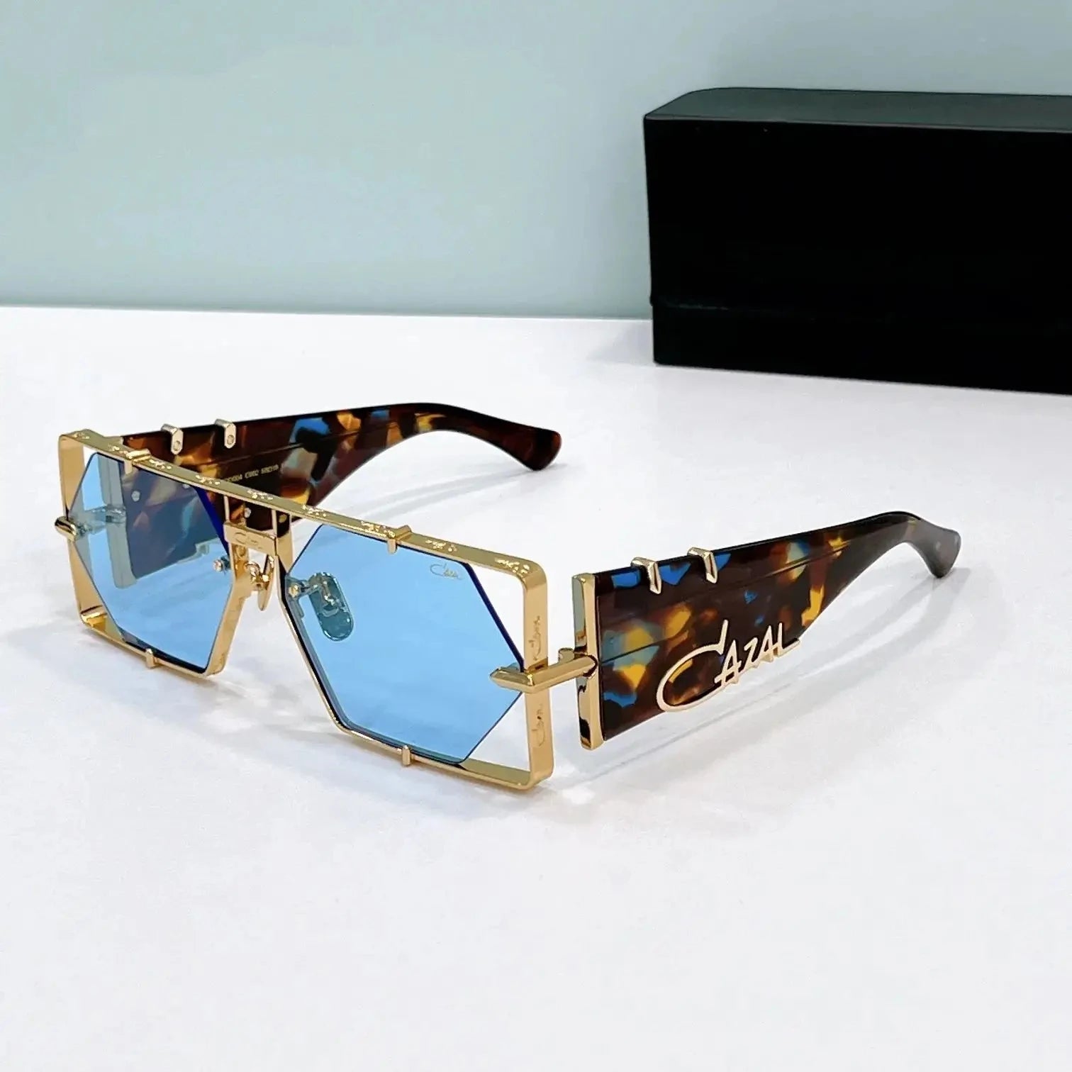 ORIGINALCAZAL MOD004 Top Quality Tortoiseshell Acetate Frame Retro Men Sunglasses Luxury Design Blue Lenses Women Couple Eyewear