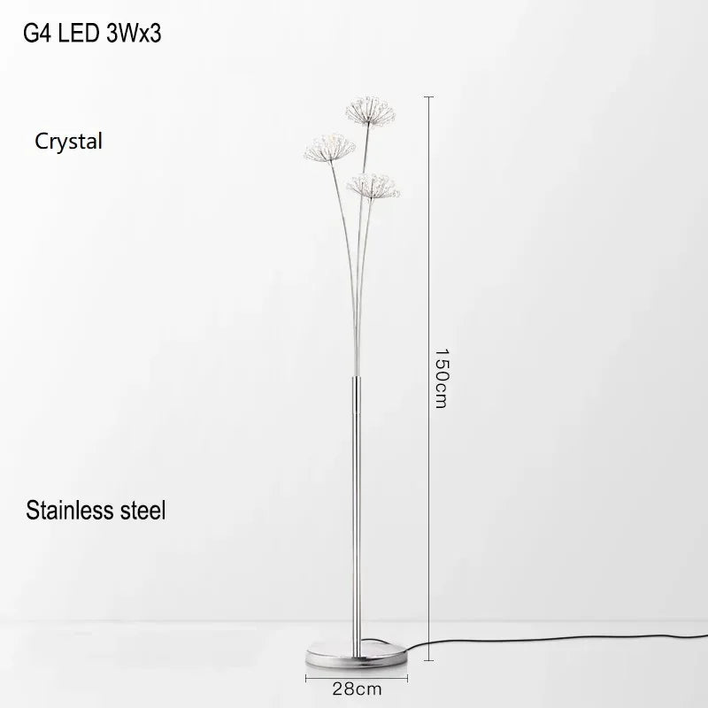 Modern Crystal Led Lighting Floor Lamp for Living Room Table Lamp Stainless Steel for Bedroom Crystal Floor Light for Kitchen