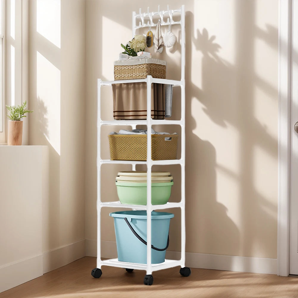 5 Tier Storage Shelves 110LBS Heavy Duty Organizer Shelf with Rolling Wheels for Laundry Bathroom Kitchen Garage Pantry