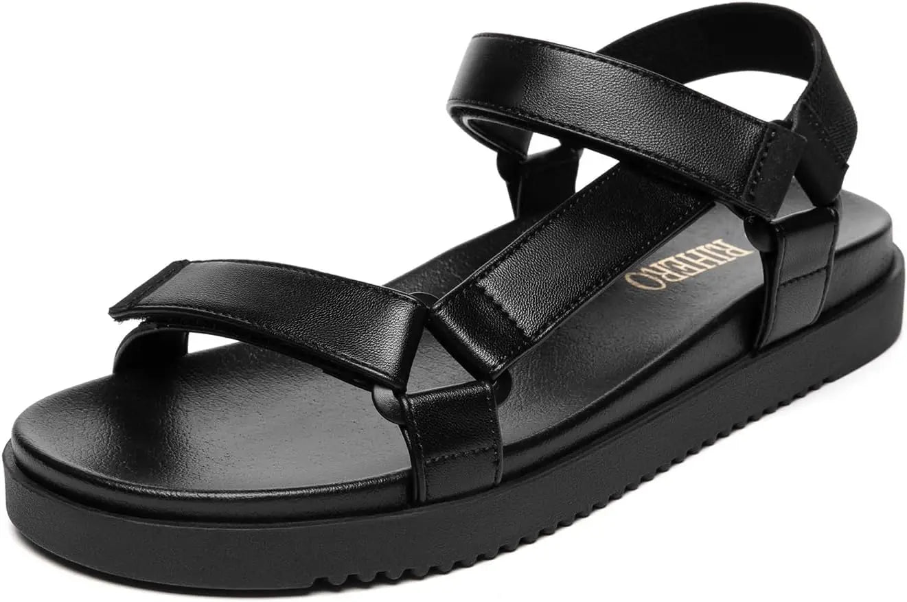 Women's Flat Sandals Comfortable Open Toe Adjustable Strap Walking Footbed Sandals