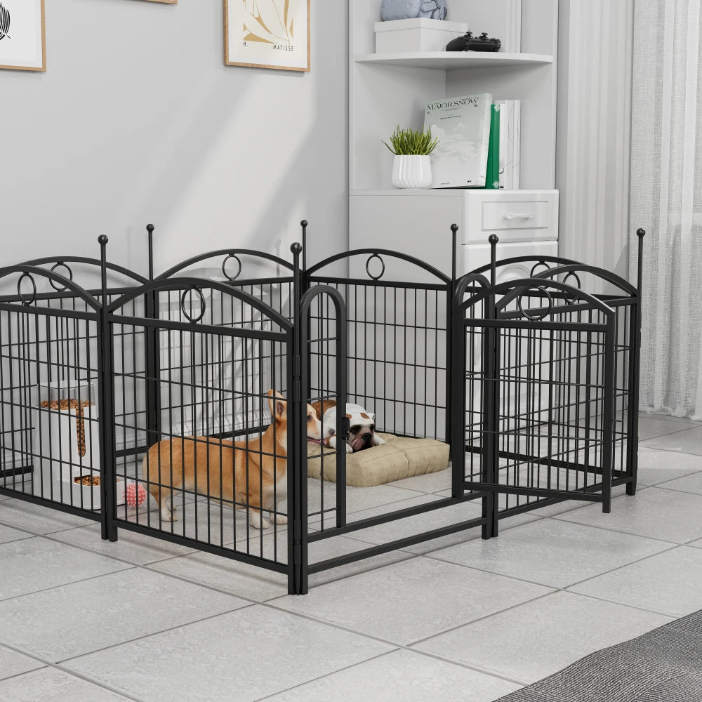 Dog Playpen Indoor 24 inch 8 Panels Metal Dog Pen Pet Dog Fence Outdoor Exercise Pen with Doors, Heavy Duty Dog Fence Puppy Pen
