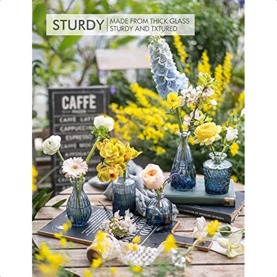 Blue Glass Bud Vase Set of 10 Small Vases for Flowers Bud Vases in Bulk Cute Glass Vases for Centerpieces Mini Vintage Vase for